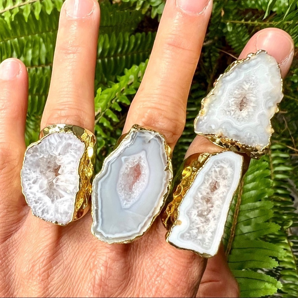 Gold Geode Quartz Crystal Ring